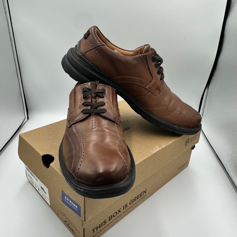 Clarks Gessler Lace Mens Mahogany Brown Leather Oxford Shoes Size 9.5 M